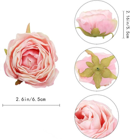 IPOPU Pink Flowers Silk Rose Heads 25PCS Fake Roses Artificial Flowers Real Touch for Wall Decoration Bouquet Flower Heads Bulk Wedding Centerpieces