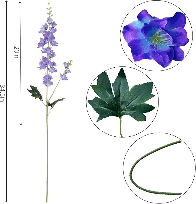 8 pcs Blue-Purple Delphinium Artificial Flowers, 34.25''Artificial Snapdragon Flowers Tall Fake Flowers Silk Flowers Faux Delphinium Bulk for Tall Vase Home Wedding Garden Table Decor (Blue-purple)