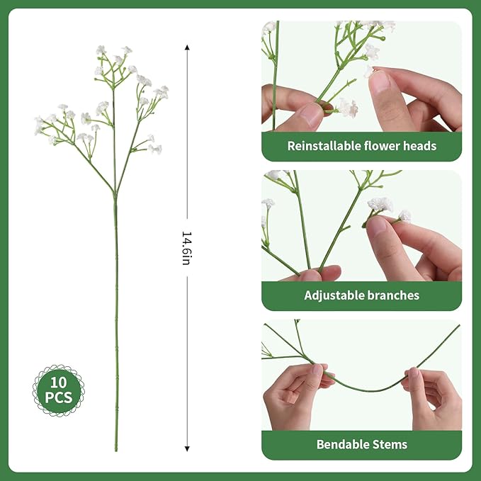 120 Pcs Mixed Artificial Eucalyptus Leaves Stems Bulk,Baby Breath Artificial Flowers Bulk with Eucalyptus Leaves Greenery Stems for DIY Bouquets Wedding Floral Home Decor (Green+White-120pcs)