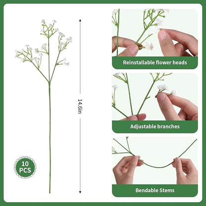 120 Pcs Mixed Artificial Eucalyptus Leaves Stems Bulk,Baby Breath Artificial Flowers Bulk with Eucalyptus Leaves Greenery Stems for DIY Bouquets Wedding Floral Home Decor (Green+White-120pcs)