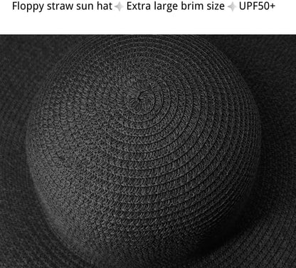 Oversized Beach Straw Hats for Women Extra Large Wide Brim Beach Hat Foldable Roll up Floppy Sun Hat