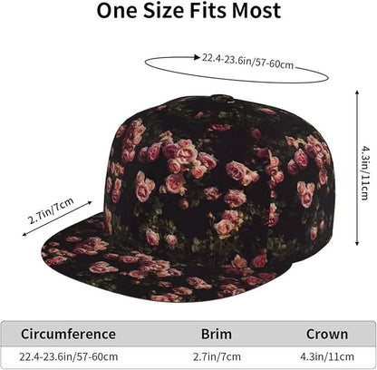 ASYG Rose Baseball Cap Women Hat Fashion Flat Bill Brim Flowers Adjustable Hats Cute Cap