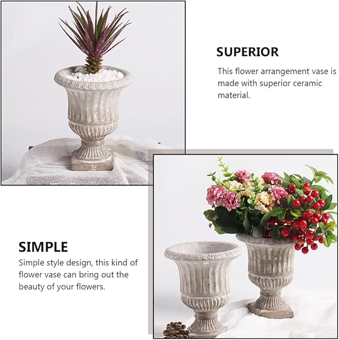Cabilock Classic Urn Planter Cement Flower Vase, Modern Hydroponic Plant Bottle with Vertical Stripes Design for Patio Home Garden Decor (6.29X4.52X4.52inch)