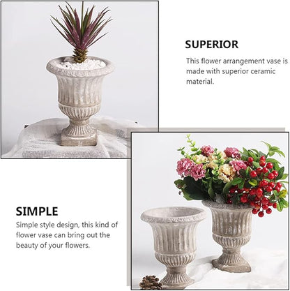 Cabilock Classic Urn Planter Cement Flower Vase, Modern Hydroponic Plant Bottle with Vertical Stripes Design for Patio Home Garden Decor (6.29X4.52X4.52inch)