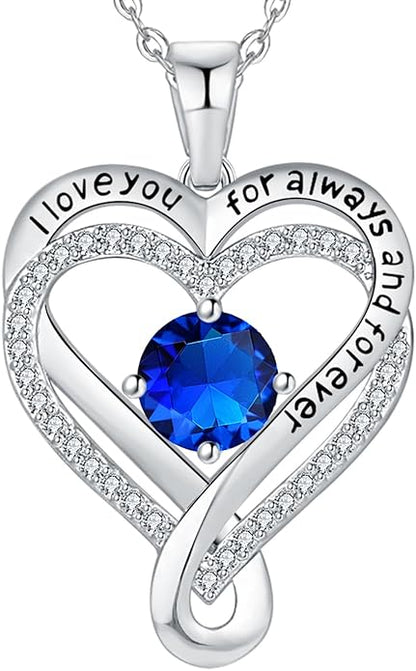 Jewelry for Women Wife Infinity Heart Birthstone I Love You Necklace S925 Anniversary Women Necklaces for Her Wife Birthday Gift Ideas, Birthday Present for Girlfriend Mom Daughter Sterling Silver