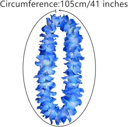ALIMITOPIA Hawaiian Hula Leis Dance Wreath Garland Artificial Flowers Fabric Neck Loop for Luau Party Costumes (Blue;4pcs)