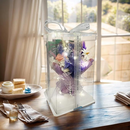 Preserved Flowers Bouquet Romantic Valentines Day Gift for Her LED Light 3 Preserved Real Rose for Delivery Christmas Mothers Day Birthday Gifts for Women Mother Wife Girlfriend (Purple)