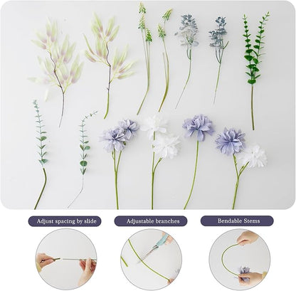 Artificial Flowers Combo Bue Wite Flowers Mix Silk Flowers Dahlia, fake flowers for Wedding Bridal Bouquets, Floral Arrangement, Table Centerpieces. Fake Plastic Flowers Bulk Vase Decoration