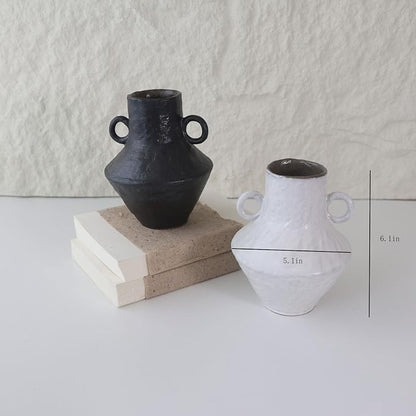 Rustic Small Ceramic Vase, Handcrafted Black Farmhouse Vase, Wabi Sabi Pottery Decor for Kitchen, Bedroom, Office, Living Room, Bathroom, Shelf Centerpiece Table