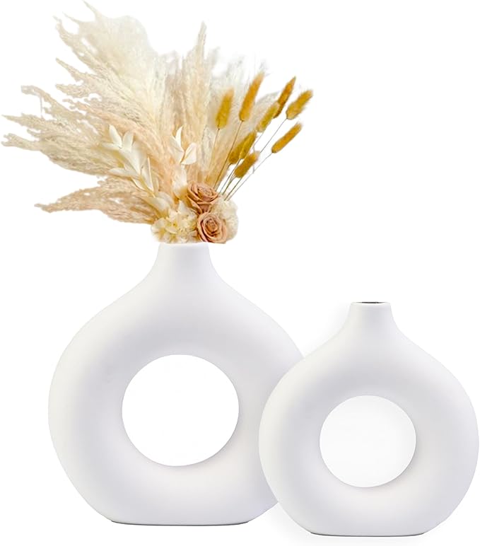 Pampas Grass Vase Set of 2, Super Large and Large Ceramic White Vases for Centerpieces, Minimalist Nordic Style Decor for Kitchen Shelf, Office, Living Room, Bedroom, and Spring Home Decor