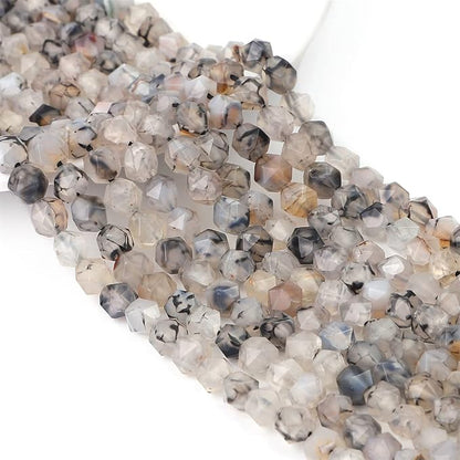 Faceted Natural Black Dragon Agate Stone Round Beads 8mm 36cm/Strand for Jewelry Making