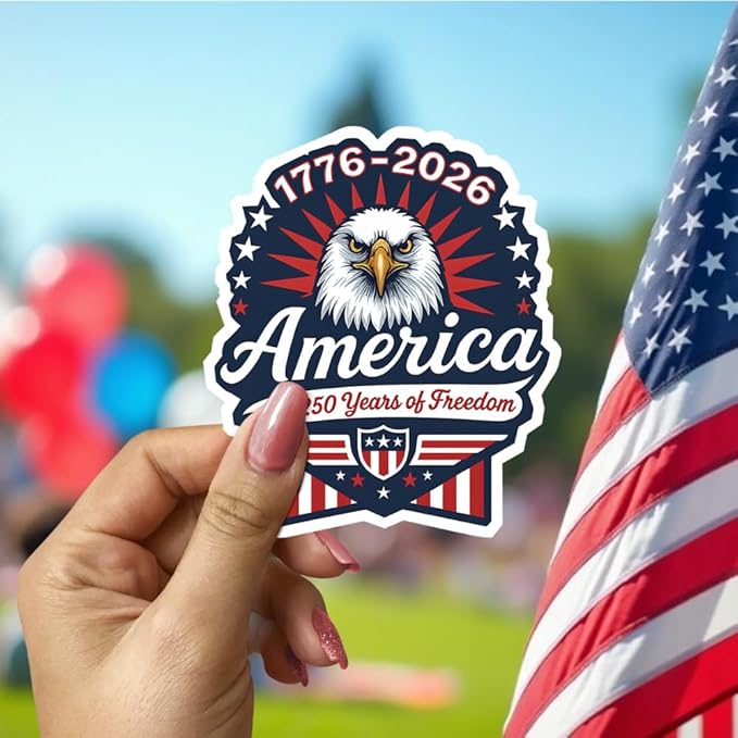 HANDICHI Design 5-Pack 2 Inch USA 250th Anniversary Stickers – Bald Eagle “250 Years of Freedom” Patriotic Vinyl Decals 1776-2026 for Cars, Laptops & Scrapbooks