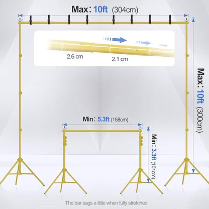 EMART Backdrop Stand 10x10ft(WxH) Photo Studio Adjustable Background Stand Support kit with 2 Crossbars, 8 Clamps, 2 Sandbags and Carry Bag for Parties, Events Decoration, Wedding -Titanium Gold