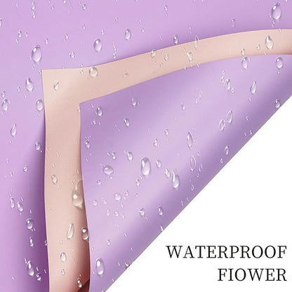 LeZakaa 20 Sheets Flower Wrapping Paper - Waterproof Reversible Floral Bouquet Paper - Pink and Purple Design for Valentine's Day, Mother's Day, Parties, Birthdays, Weddings, Baby Shower