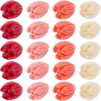 100Pcs 4 Colors Coral Flower Beads Floral Jewelry Beads Colorful 3D Carved Jasmine Dyed Synthetic Coral Aesthetic Small Loose Smooth Spacers for Jewelry Making Necklaces Bracelets DIY Crafts