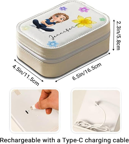 Wrappiness Girls & Women Lovely Makeup Box With LED Mirror - Personalized Jewelry Box Organizer Portable Ideal for Travel, Gift for Daughters Sisters Friends (Lovely Girl, Teen Girls)