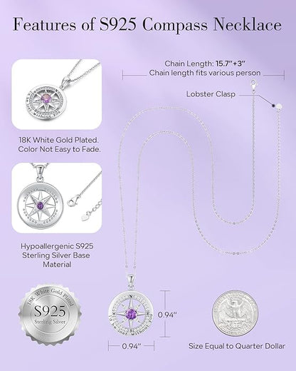 S925 Necklace Gift for Wife |Compass Jewelry |Women Anniversary |Sterling Silver |Girlfriend Birthday Gifts for Her Valentines |I'd be Lost without You |Jewel 18K Gold