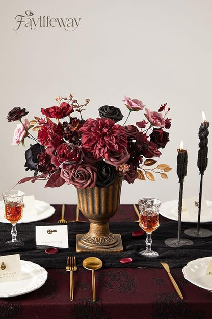 Artificial Flowers, Burgundy Silk Flowers for Centerpieces Decoration, Fake Cake Flowers for DIY Wedding Bridal Bouquets Home Party Floral Arrangement Decor