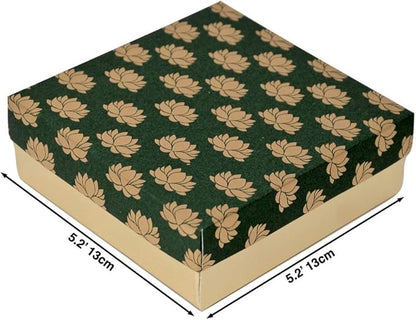 Lotus Printed Colorful Sweet Boxes for Indian Sweets, Cookies, Goodies, Mithai, Candy, Gift Boxes with Lids Bulk, Handmade Bulk Mithai Box, Favor Boxes for Wedding, 2.95x5.51 Inch (Pack of 4)