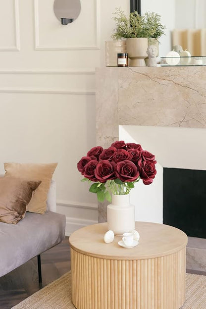 Artificial Rose Flower Artificial Flowers Flower with Long Stem Silk Roses Bouquet for Wedding Bridal Shower Party Home Decoration (Burgundy, 50 Pcs)