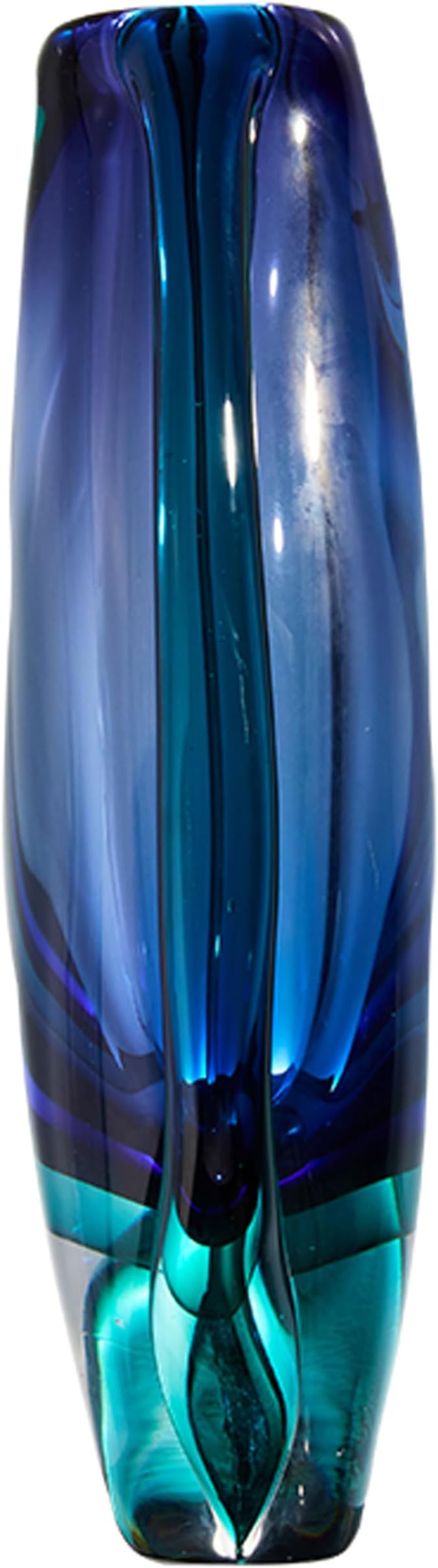 Luxury Lane Hand Blown Sommerso Oval Art Glass Vase for Decor 10 inch Tall Centerpiece Table Decoration London Blue