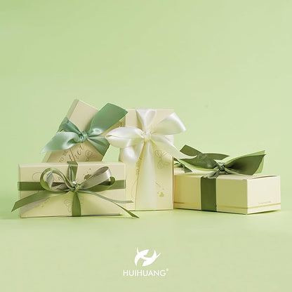 HUIHUANG Sage Green Assorted Satin Ribbon 3/8 inch x 50 Yards - 5 Colors, Perfect for Wedding Decor, Gift Wrapping, Crafts & More
