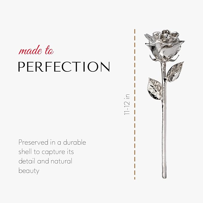 Forever Rose Real Rose Dipped in Platinum, Handcrafted Preserved Rose in Luxury Leather Display Case with LED Light, Romantic Gift for Her, Elegant Keepsake for Anniversary, Birthday, or Any Occasion