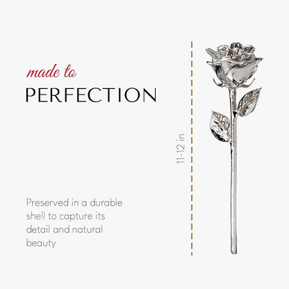 Forever Rose Real Rose Dipped in Platinum, Handcrafted Preserved Rose in Luxury Leather Display Case with LED Light, Romantic Gift for Her, Elegant Keepsake for Anniversary, Birthday, or Any Occasion