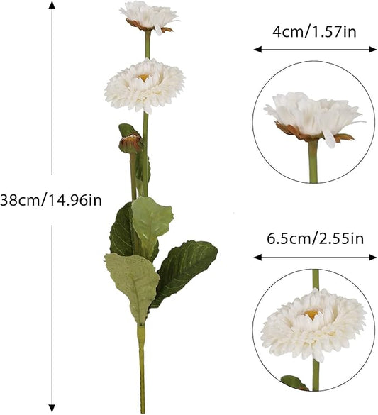 White Artificial Daisy Flowers 8pcs Faux Calendulas Flowers Silk Chrysanthemums with Stems for Floral Arrangements Home Wedding Dining Table Party Decoration(White)