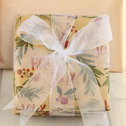 1-1/2 Inch White Sheer Organza Ribbon for Bow Making, Gift Wrapping, Christmas Decoration, 50 Yards/Roll