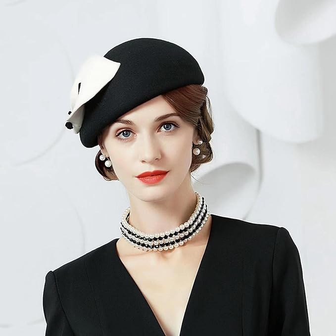 ORIDOOR Women Vintage 100% Wool Felt Flowers Bucket Cloche Bowler Hat Church Wedding Beret Hat