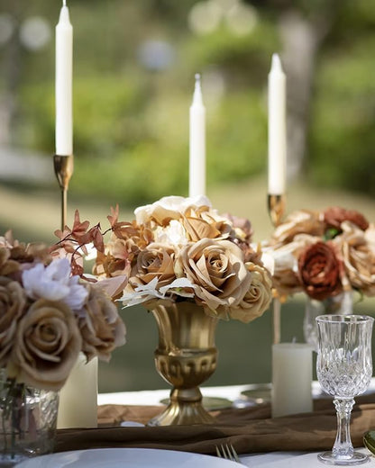 LFF 10pcs Silk Roses Artificial Flowers Fake Long Stem Roses for DIY Wedding Bouquet Home Decoration (Coffee)