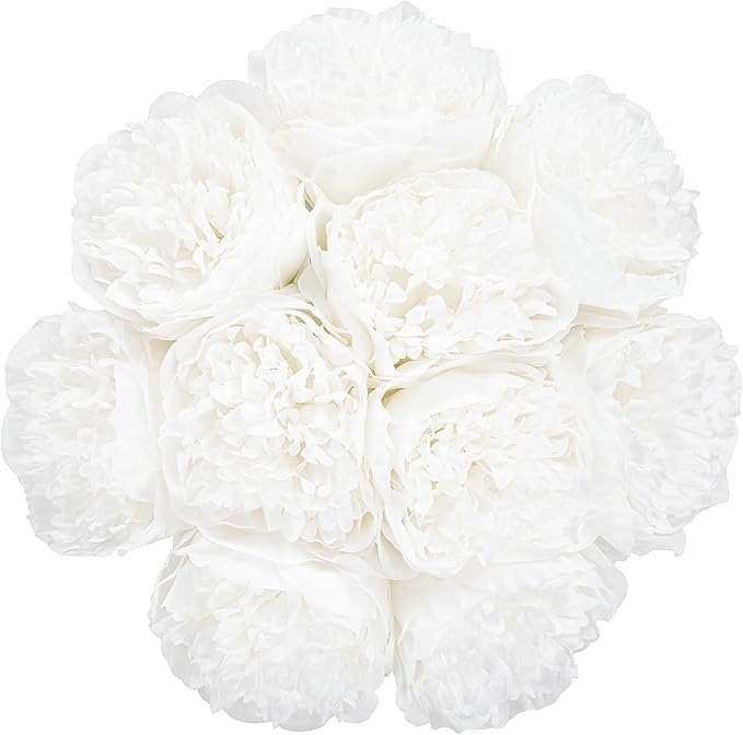 U'Artlines Artificial Peony Silk Flower with Stems 20pcs Real Look Vintage Peonies for Home Wedding Decoration(Pure White)