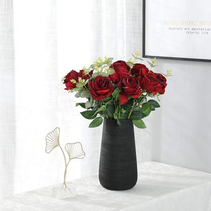 Nubry Artificial Silk Rose Flower Bouquet Lifelike Fake Rose for Wedding Home Party Decoration Event Gift 10pcs (Wine Red)