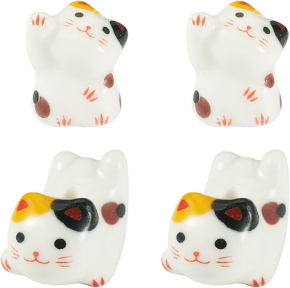 Beadthoven 8Pcs Lucky Cat Porcelain Beads 3D Yellow White Handmade Craft Beads Animal Ceramic Cat Printed Ceramic Spacers with Hole for DIY Necklace Bracelet Keychain Craft Jewelry Making