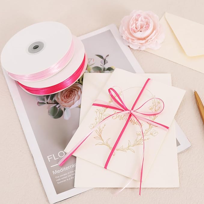 TONIFUL 1/8 Inch x 200 Yards Pink Thin Solid Satin Ribbon Giant Spool Double Face Ribbons for Crafts Hanging Tags Invitation Card Balloons Bouquet Hair Gift Wrapping Party Decoration