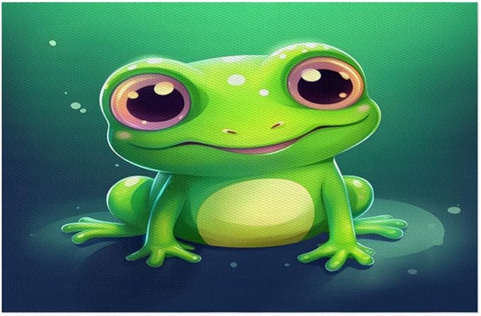 Frog Animal Green Placemats Set of 6 PVC Vinyl Non Slip Table Mats Waterproof Heat Resistant Place Mats Washable Wipeable Dining Table Mat for Kitchen Party Farmhouse Indoor Outdoor Decorative