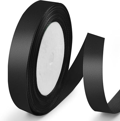 25 Yards 5/8 inch Satin Ribbon, Solid Color Fabric Ribbon Perfect for Gift Wrapping, Wedding, Handmade Bows, Floral Bouquets and Party Decoration(Black)