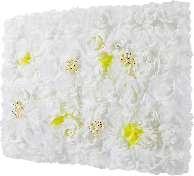 12 Pcs White Flower Wall Flowers Backdrop Artificial Flower for Backdrop Flowers Decoration 3D Floral Panels for Wall Decor Home Party Wedding Room Decoration (60x40cm/White+Yellow)
