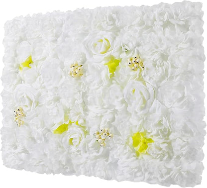 12 Pcs White Flower Wall Flowers Backdrop Artificial Flower for Backdrop Flowers Decoration 3D Floral Panels for Wall Decor Home Party Wedding Room Decoration (60x40cm/White+Yellow)
