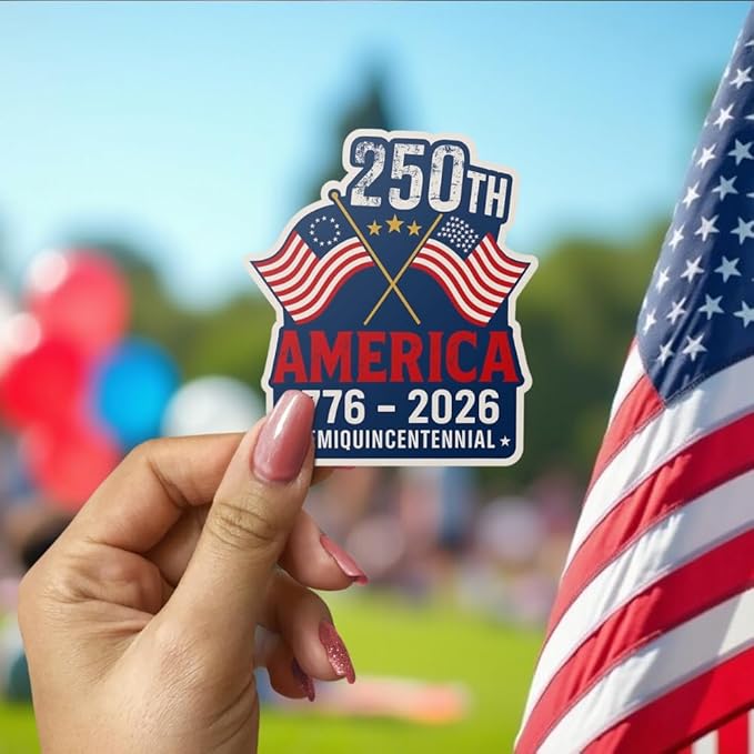 HANDICHI Design 5-Pack 4 Inch USA 250th Anniversary Stickers, Waterproof Patriotic Vinyl Decals with American Flag (1776–2026)