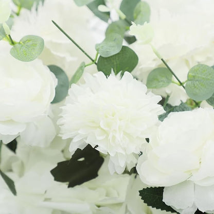 TFCFL Artificial Flowers Row, 39.5" X 12" Wedding Arch Faux Floral Swags, 3D Flower Panels Arrangement, DIY Wall Backdrop for Wedding Party Table Runner Decoration (White)