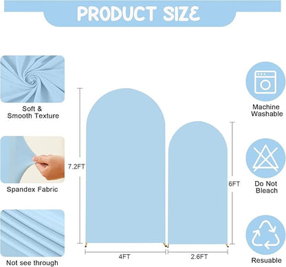 Baby Blue Arch Backdrop Covers - 7.2FT, 6FT Spandex Fitted Wedding Arch Stand Covers Round Top Chiara Stretchy Arch Backdrop Cover for Wedding Birthday Party Decoration