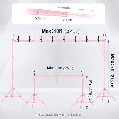 EMART Backdrop Stand 10x7ft(WxH) Photo Studio Adjustable Background Stand Support kit with 2 Crossbars, 8 Clamps, 2 Sandbags and Carry Bag for Parties, Events Decoration, Wedding, Photography -Pink