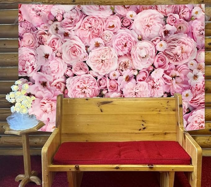 6x3.6FT Pink Rose Wall Backdrop for Women Mother's Day Flowers Wall Photography Background Bridal Newborn Shower Birthday Party Anniversary Ceremony Photo Studio Props