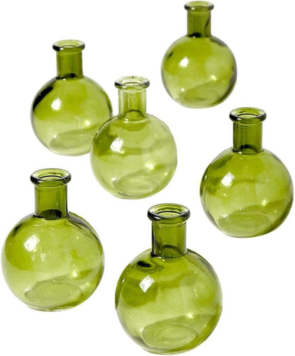 Serene Spaces Living Set of 36 Green Ball Bud Vases, Transparent Glass Vases for Weddings, Events, Parties, Floral Centerpieces for Home Decor, Measures 4" Tall