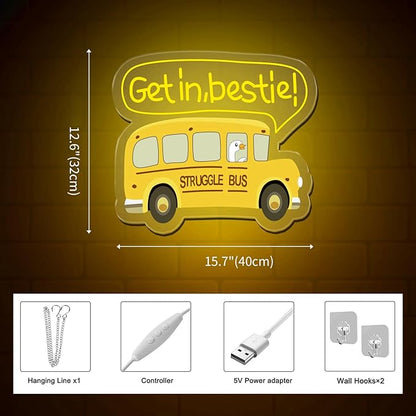 Struggle Bus Neon sign, Funny neon sign USB Powered Dimmable LED Sign for Wall Decor, Gothic Wall Decor Funny Sign Led Signs, Bus Sign for Children's Bedroom Wall, Halloween Home Decor