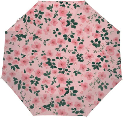 Windproof Travel Umbrella Flowers Florals Seamless Print Compact Auto Open/Close Folding Umbrellas for Rain