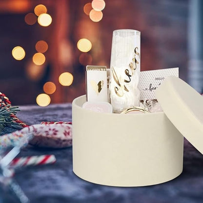 GnFlus Round White Gift Boxes with Lids for Presents Set of 4 Velvet Nesting Gifts Box for Arrangements Flowers Wedding Birthday Mothers Valentines Bridesmaid Christmas Party Anniversary