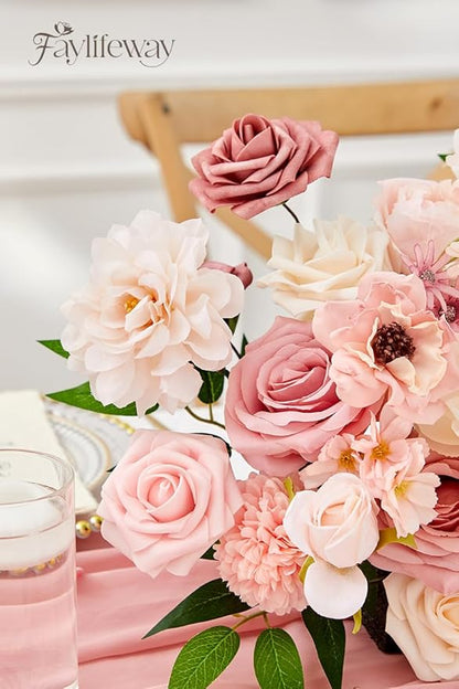 Artificial Flowers, Dusty Pink Flowers for DIY Wedding Bridal Bouquets, Fake Cake Flowers for Centerpieces,Baby Shower, Table Arrangement, Home Party Decorations